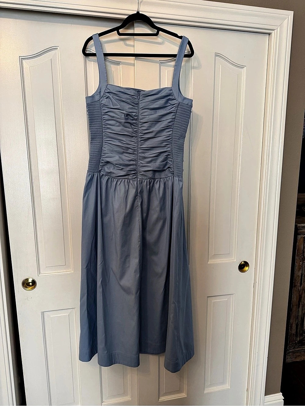Reformation Nesta Dress Ruched Midi Dress Blue Size 12